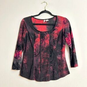 Y2K red & white abstract paisley rose appliqué top whimsigoth fairy grunge dark